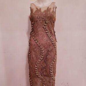 3D Sequined Lace Long Dress